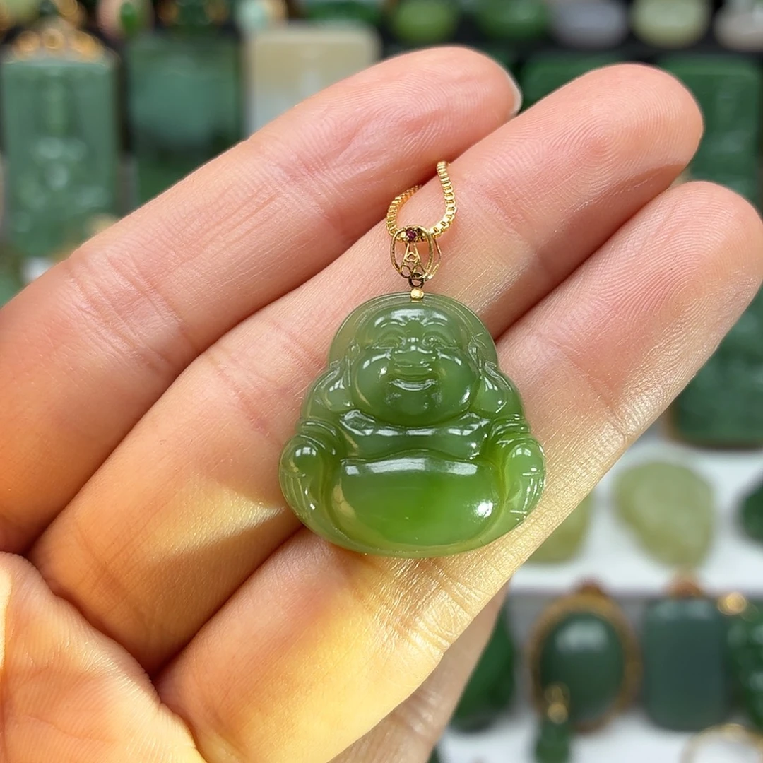 和田玉18K金镶嵌颈饰