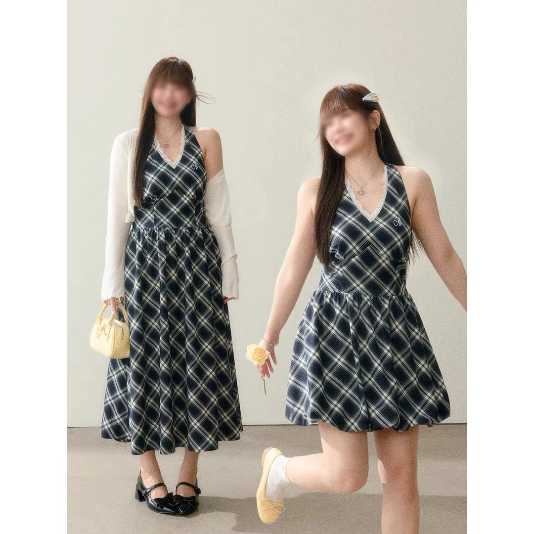 【小巧定制】XQ2603秋季新款格子甜美显瘦连衣裙大码女装