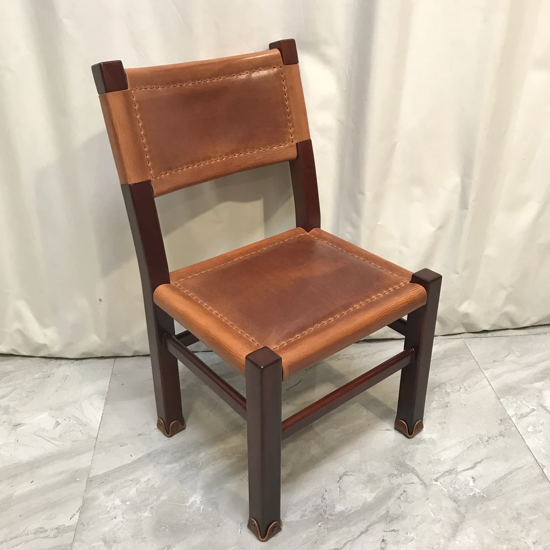 【务美艺术】 头层牛皮真皮四方靠背椅子方凳（09288）