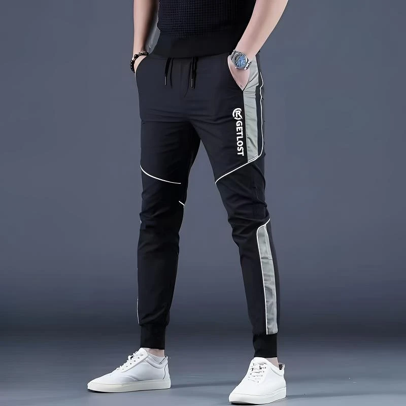 薄款潮夏季休闲裤潮流绣花束脚裤不起球弹力百搭宽松舒适卫裤