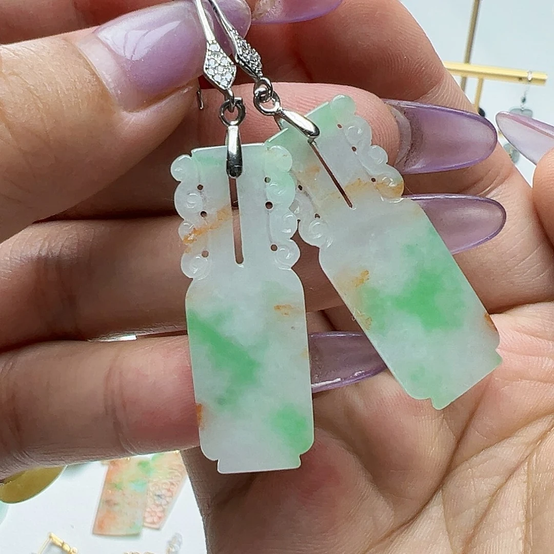 翡翠银S925镶嵌耳饰燕****9天然缅甸A货翡翠