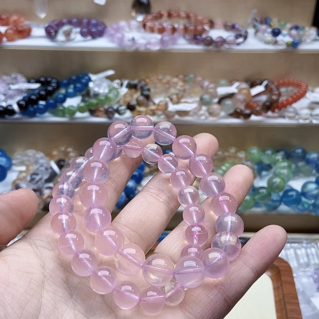水晶手串未镶嵌炭***杨粉晶