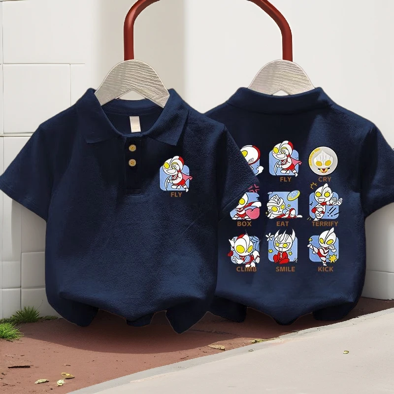 2025夏季新款儿童男女童洋气酷帅卡通百搭翻领短袖休闲POL