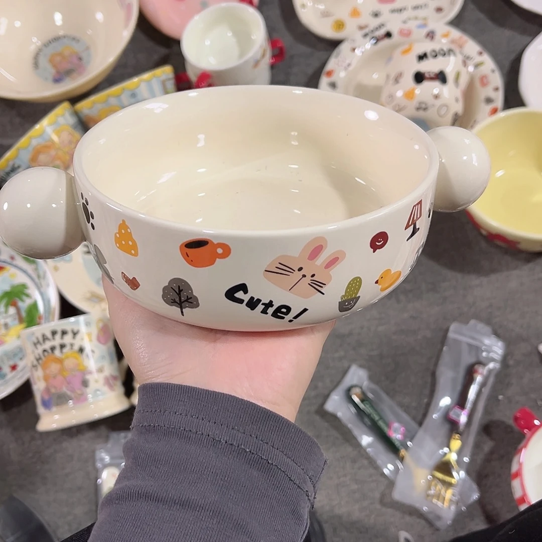 月亮小狗双耳陶瓷餐具