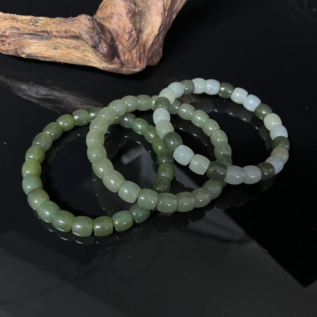 【润家玉】正宗天然和田玉直切手串约卡8有棉有裂多样性发一AA-17-4