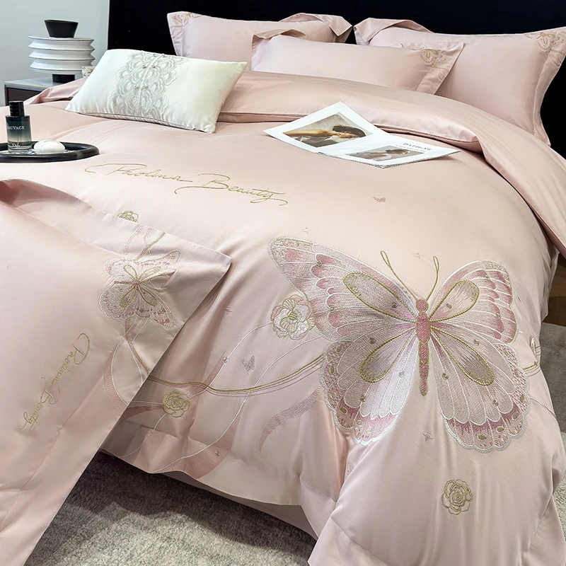 柔意【幻蝶】全棉长绒棉爆款刺绣蝴蝶四件套四季款床单被套套件床品