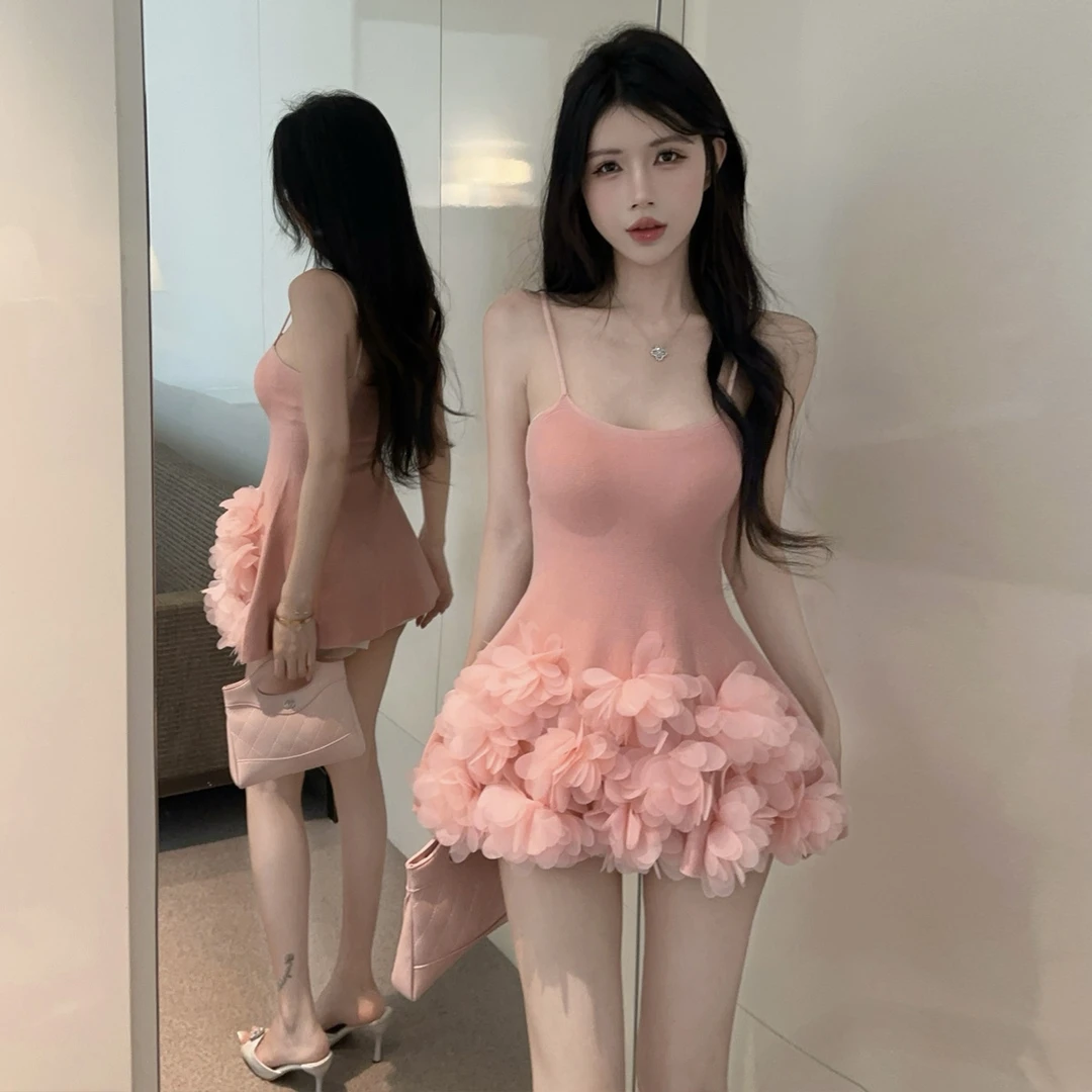 蓬蓬裙连衣裙设计感吊带礼服夏季名媛不褪色辣妹裙子纯色性感通勤