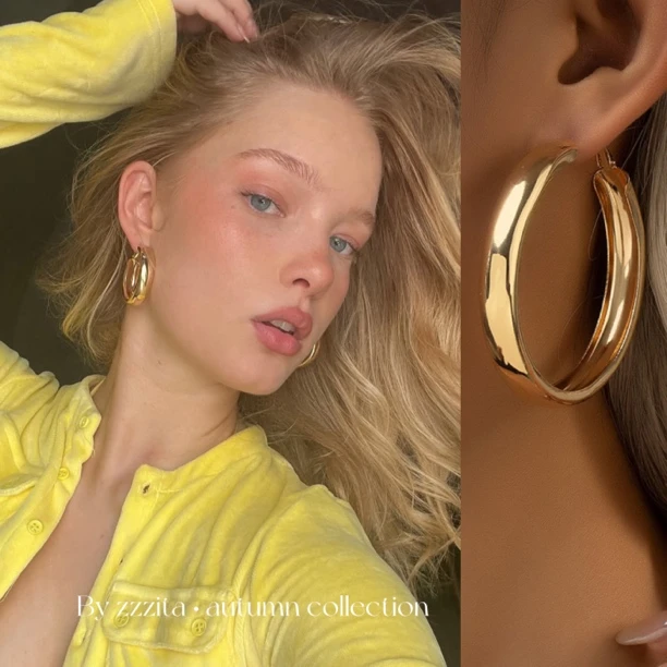 钛钢耳饰 Stella’s wish 美式宽面金色圈圈耳环小众欧美设计感