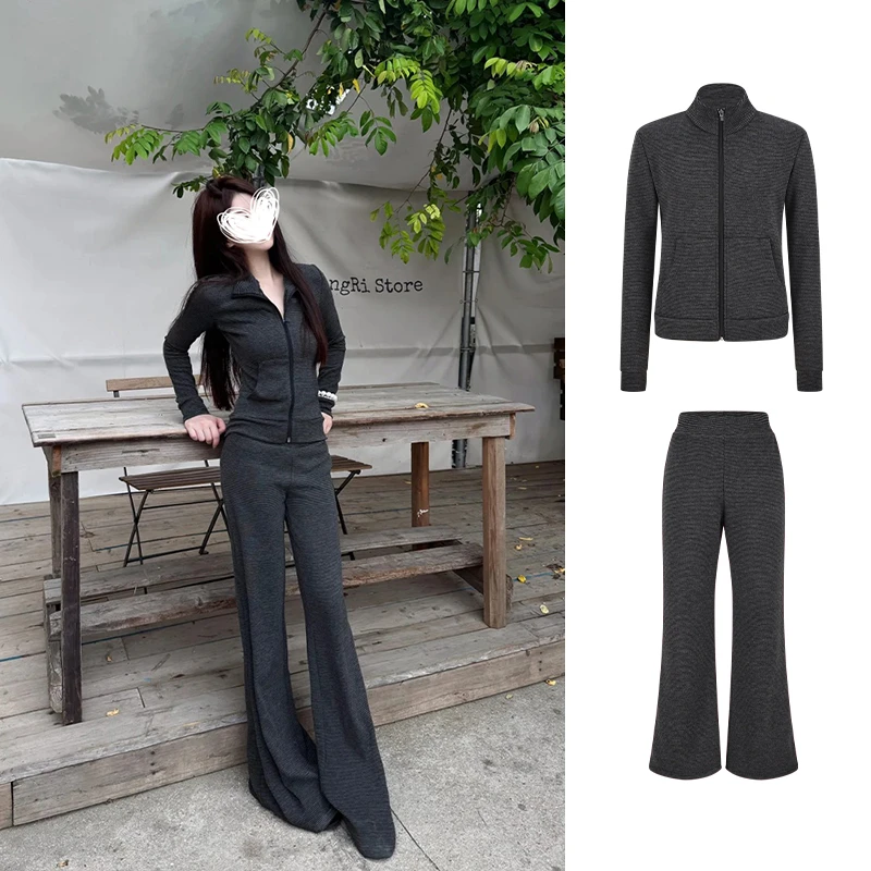 Moses Queen/魔西女王休闲运动秋季新款套装立领卫衣高级感两件套