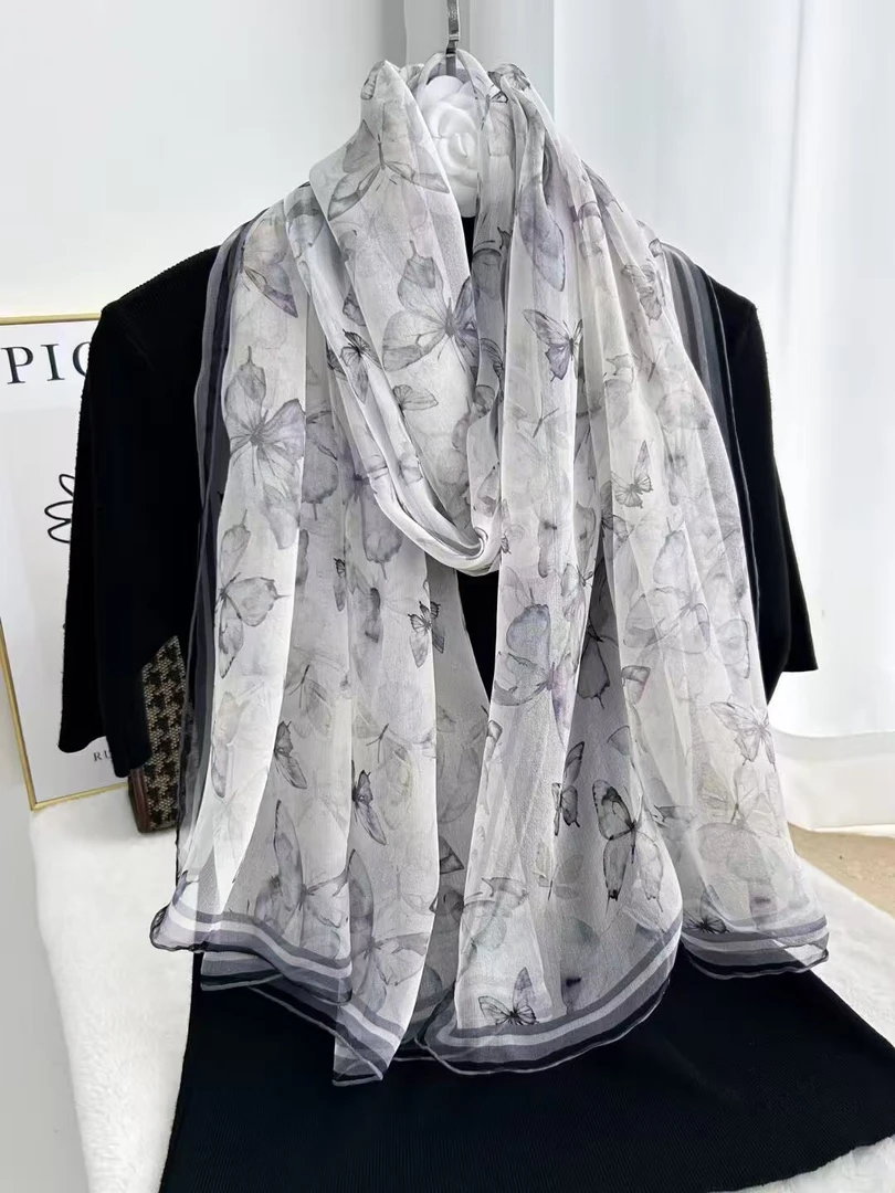 【化蝶】宫丽85x185cm纯100桑蚕丝纱巾沙滩防晒披肩春夏季薄款