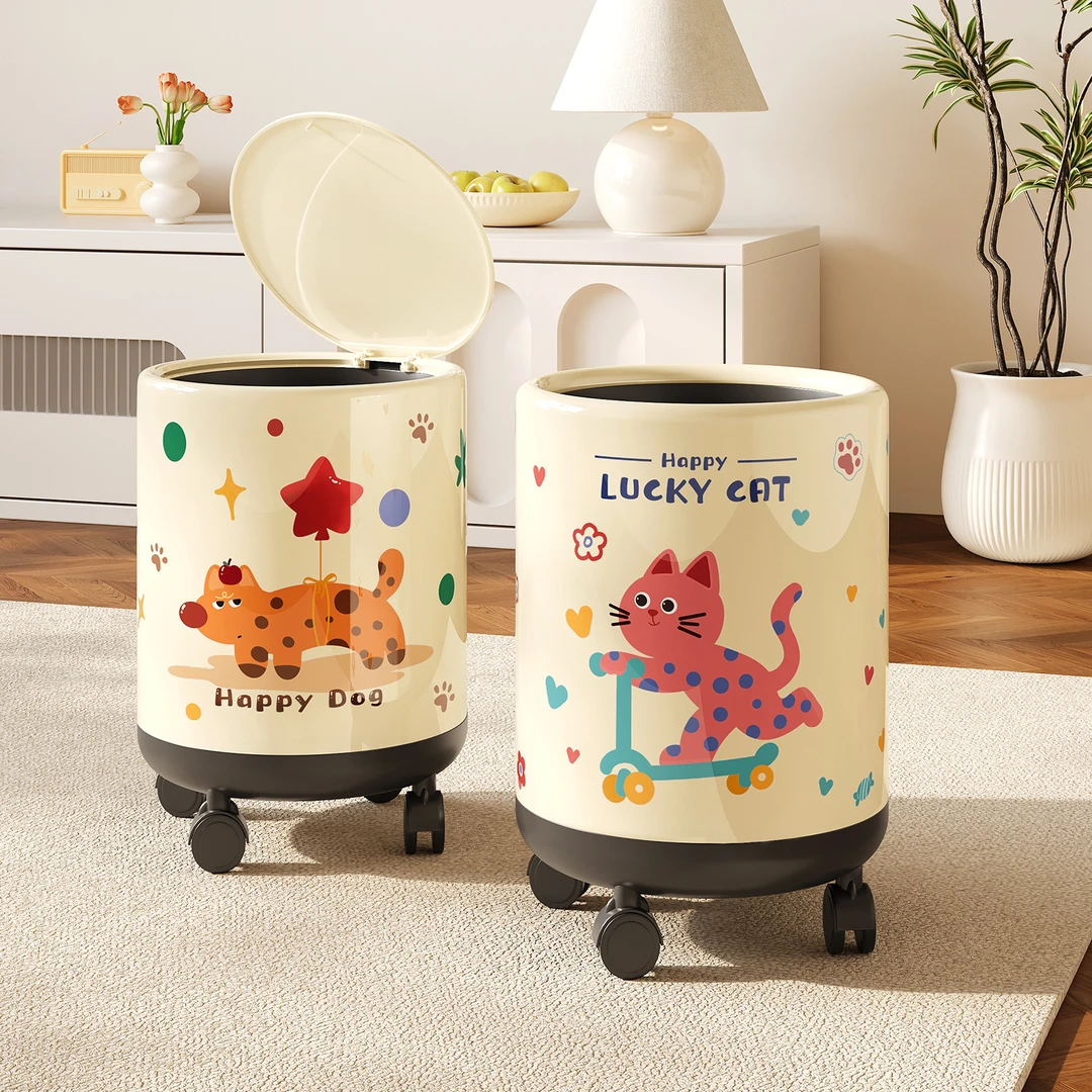 多巴胺垃圾桶家用2025新款网红客厅高颜值带轮可移动轻奢双层纸篓