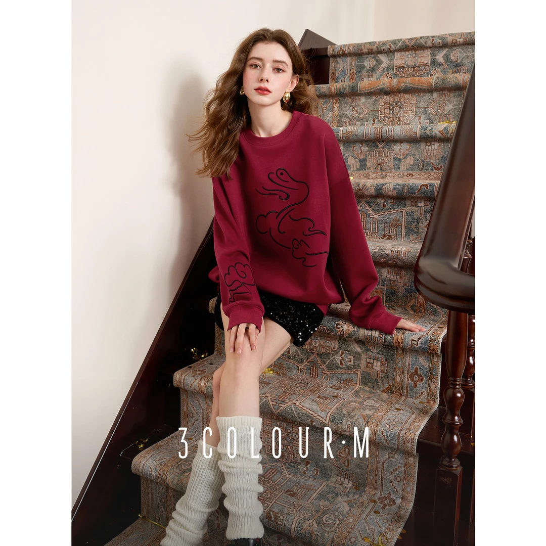 三彩｜【新年系列】蛇年限定刺绣卫衣圆领套头衫新年时尚上衣