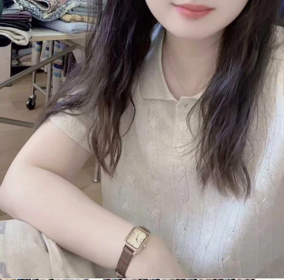 七言家巨好看~ 老钱风polo衫绞花天爽亚麻气质短袖8@