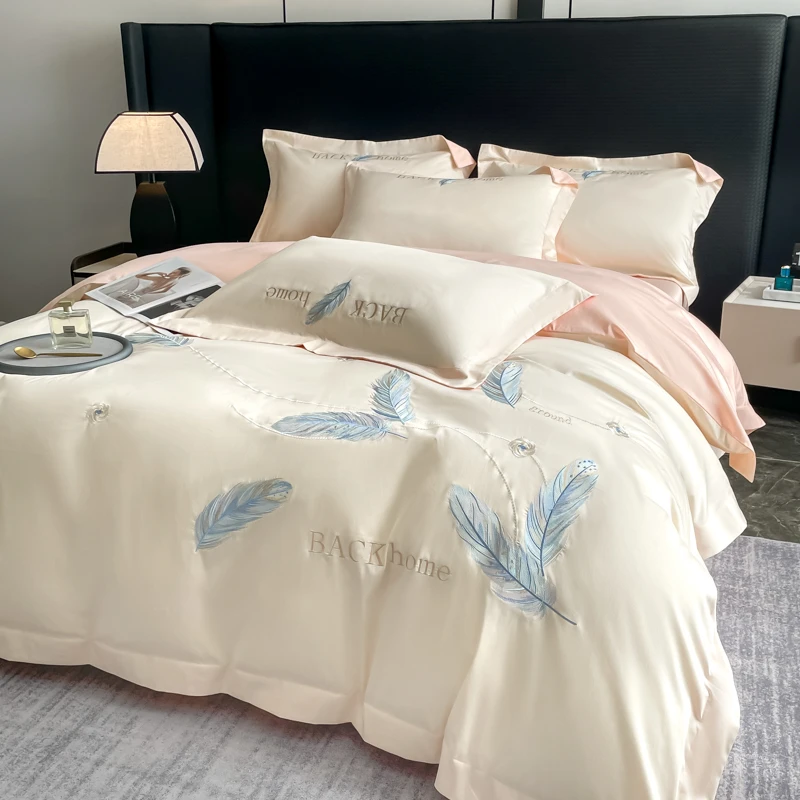 高端A类100%纯棉刺绣四件套加厚全棉被套床单床笠宿舍床上用品