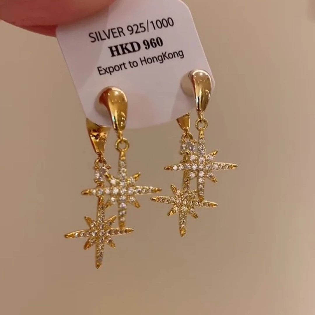 合金花岗石耳饰 秋冬复古耳钉轻奢高级感绝美八芒星耳环气质耳饰