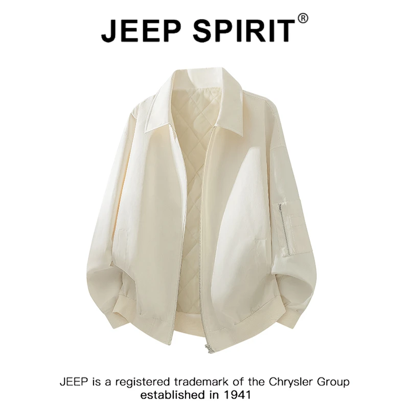 JEEPSPIRIT吉普棉服外套短款bomber夹克男士秋冬宽松翻领棒球服