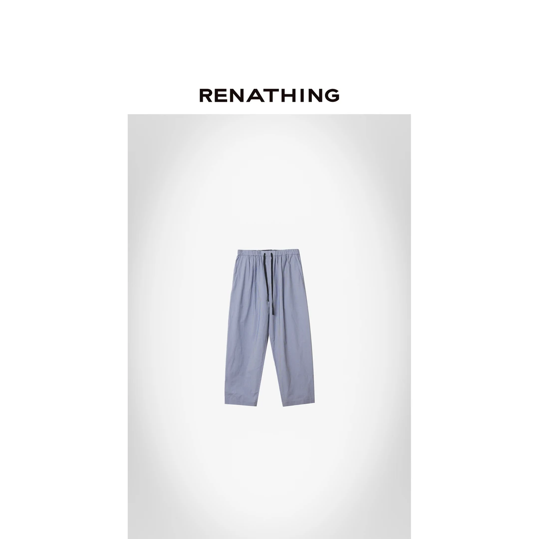 【RENATHING】松紧腰抽绳细腻格子宽松休闲裤