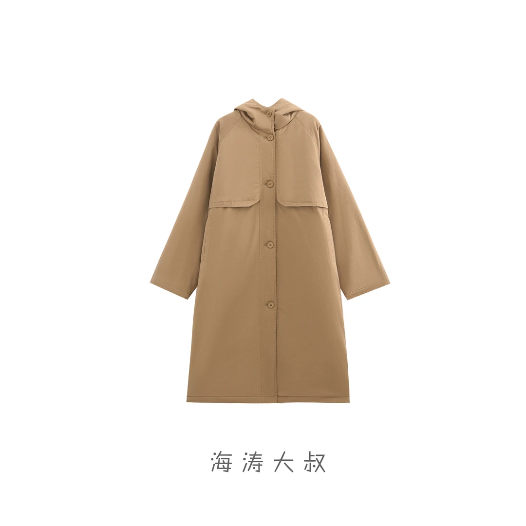 【海涛大叔】「随身棉被」森系夹棉中长款连帽宽松休闲风衣棉服