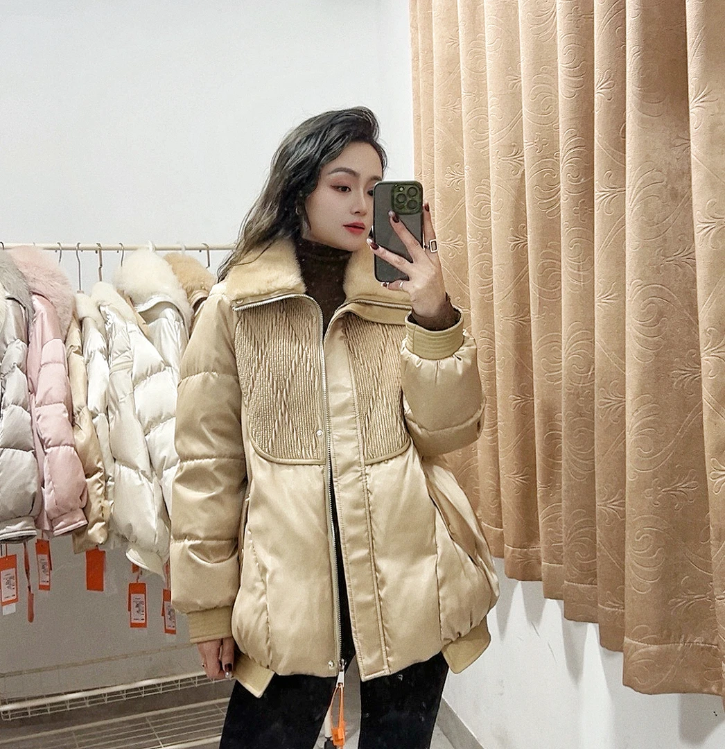 SY23356新款百搭高级外套保暖韩版设计师款中长款鹅绒服女款