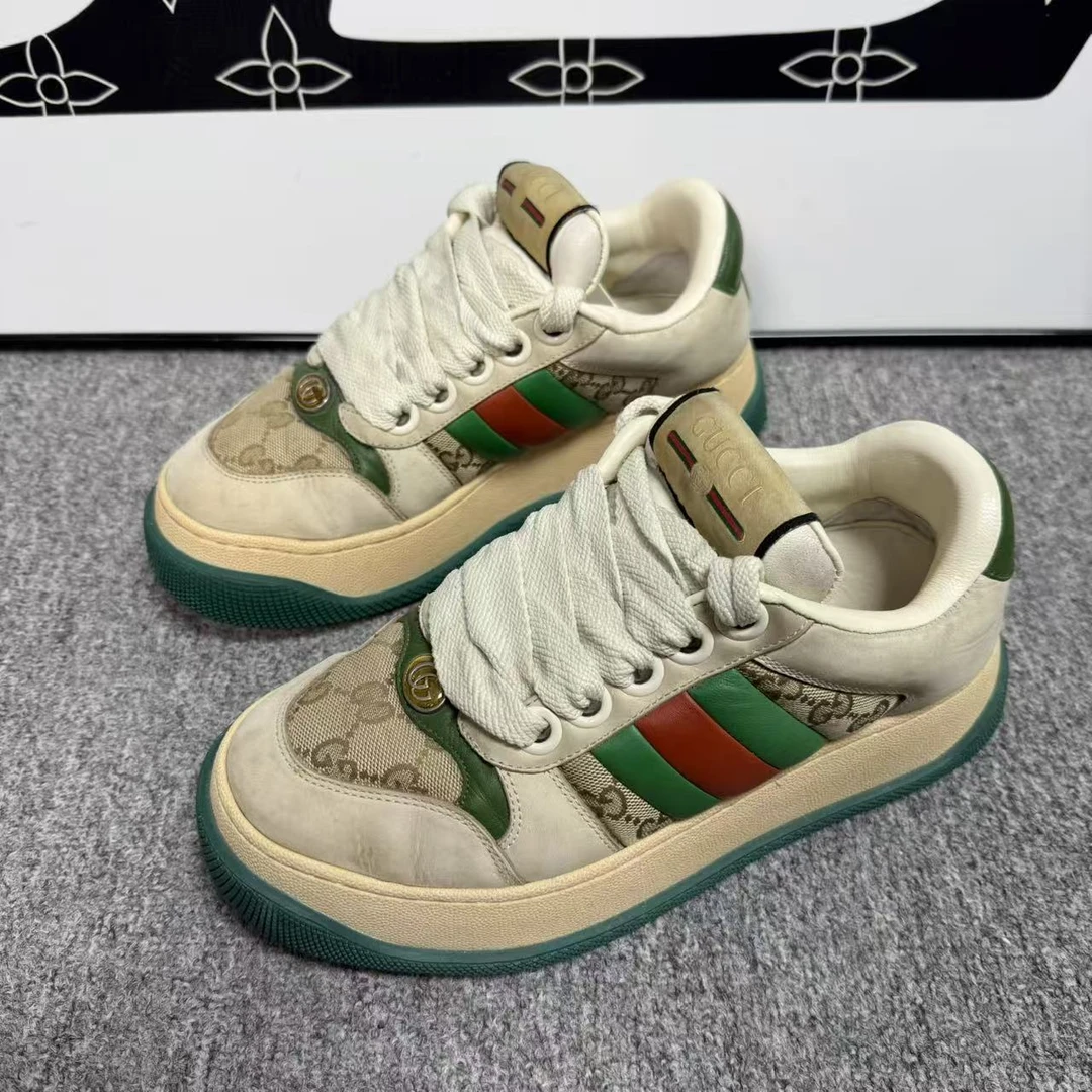 95新 GUCCI/古驰 男士灰绿老花脏脏胖丁38.5欧码 lz850