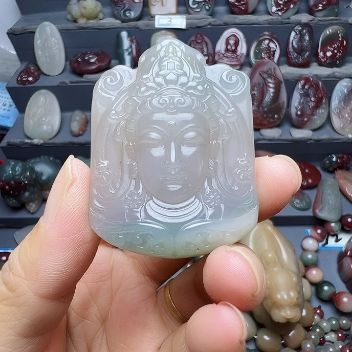 花岗石铁合金秦紫玉挂件观音双面工