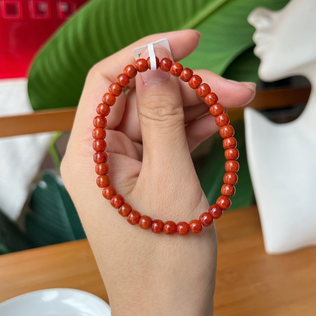 【郭老师】约5mm瓦西料满色满肉南红玛瑙老型珠单圈手串