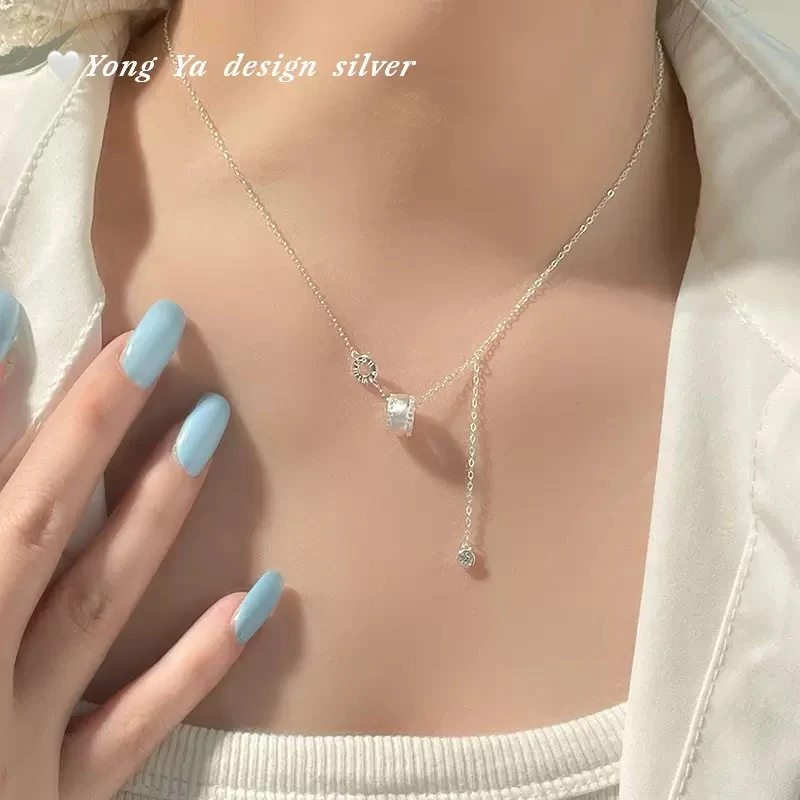 S999足银拉丝小蛮腰流苏项链简约风几何轻奢灵动韩风