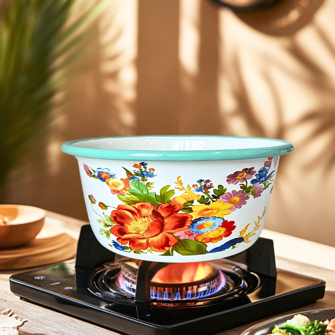 24cm卷边盆 大公鸡 依兰 高颜值珐琅搪瓷盆洗菜盆和面盆汤锅