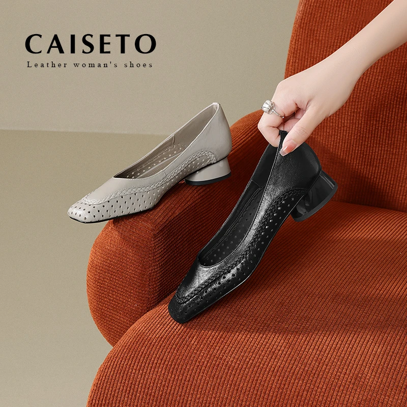 头层牛皮/3.5cm方圆头低跟粗跟夏季休闲风透气真皮凉鞋女25D460