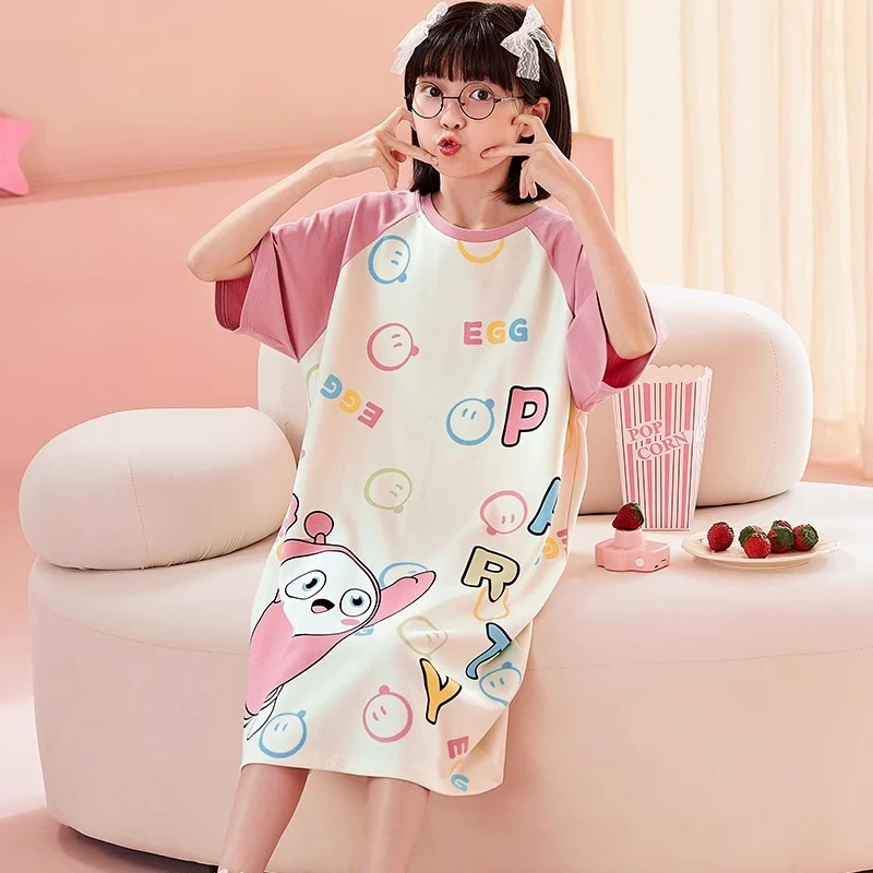 2025新款女童睡裙夏季薄款短袖纯棉可爱儿童睡衣小女孩大童家居服