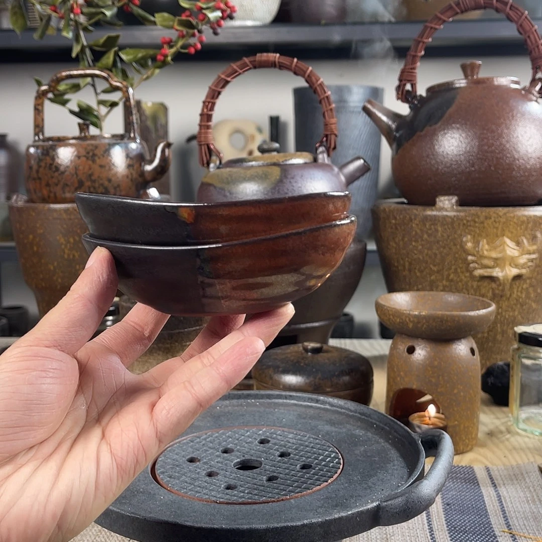 壶紫砂粗陶实用茶碗