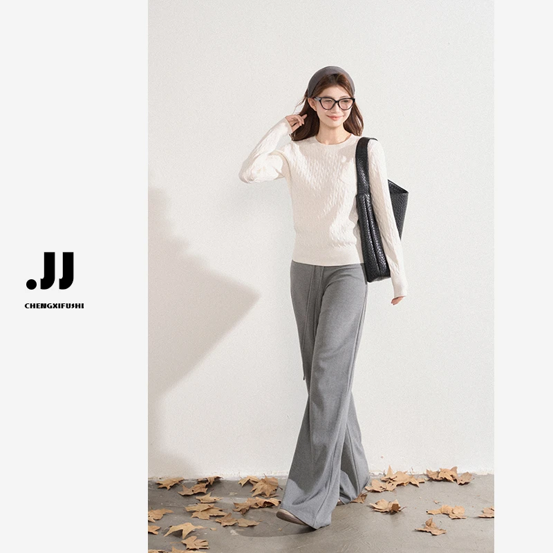 H1226【格伦意式】秋冬老钱慵懒圆领宽松显瘦毛针织上衣女