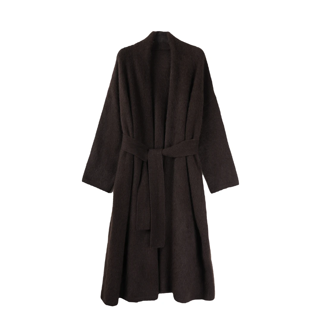 CHUANBAI 【100%牦牛绒拉绒】气质慵懒风浴袍腰带款纯色针织开衫