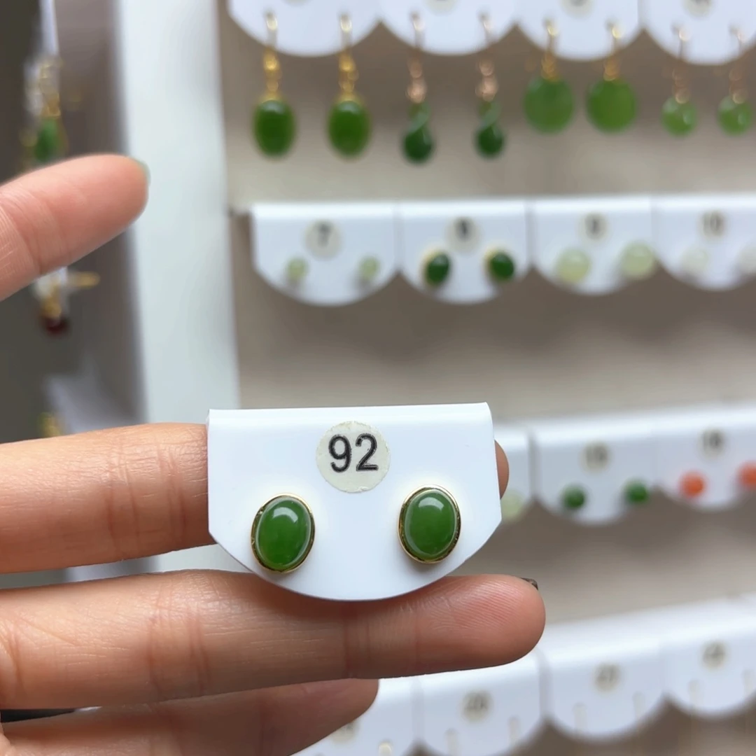 和田玉耳饰银S925镶嵌2