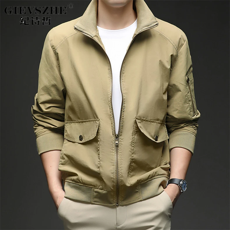 纪诗哲秋季男士立领夹克衫时尚商务休闲上衣中年潮宽松外套爸爸装