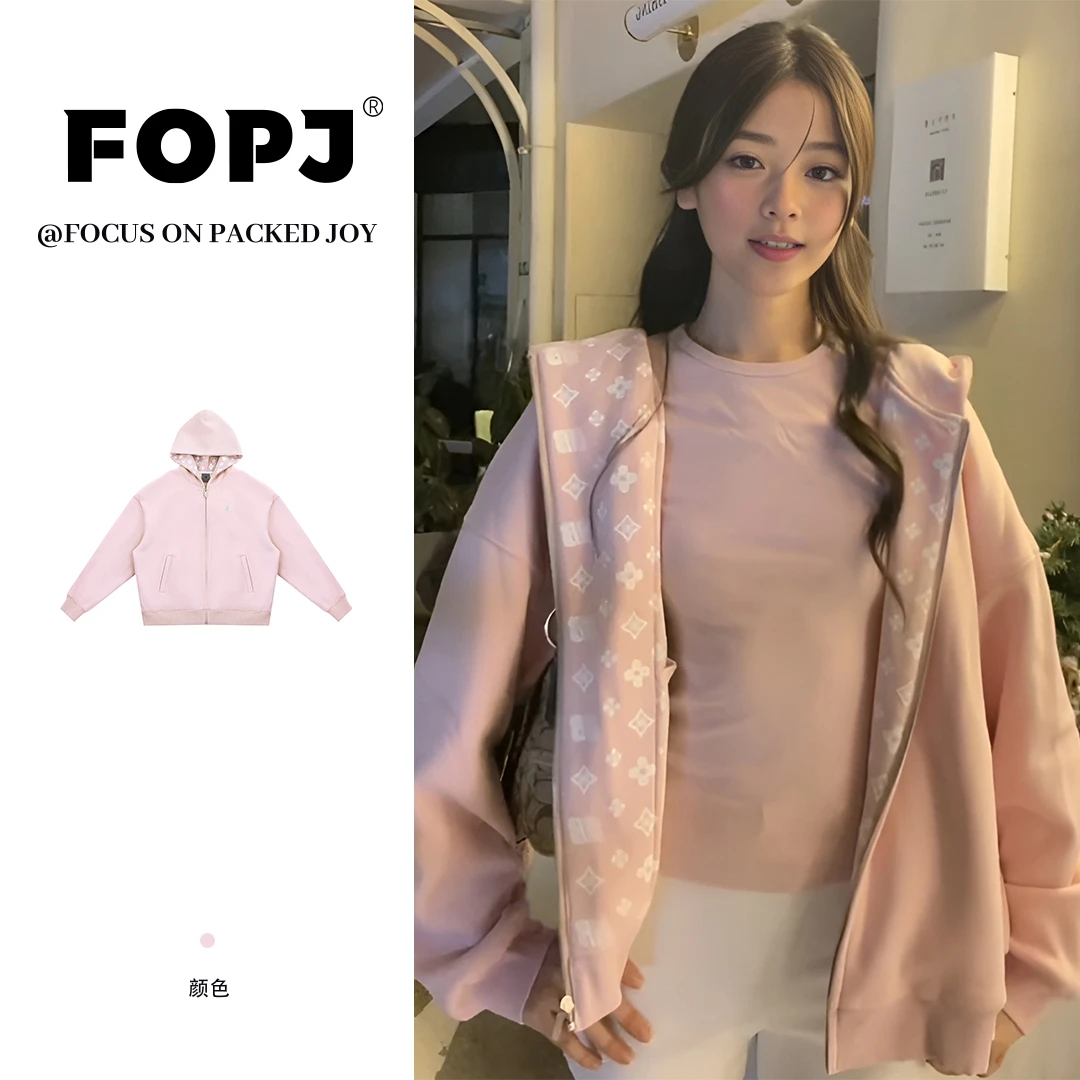 FOPJ刺绣款美式开衫拉链连帽卫衣春秋新款设计感潮流休闲百搭外套