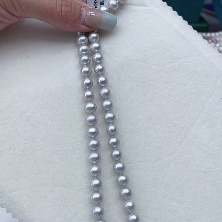 淡水珍珠银S925镶嵌颈饰卡8-9高级灰蓝光高品捡漏