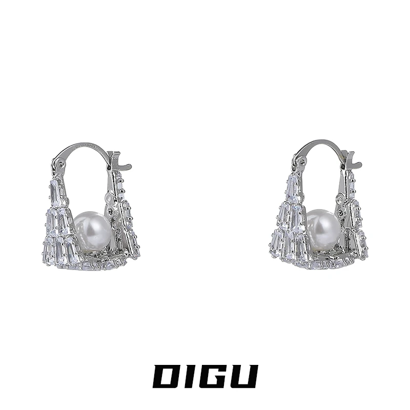 嘀咕家 铜合金合成锆石耳饰 精致锆石包包耳扣独特耳环轻奢耳饰