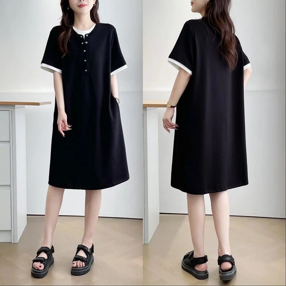 梦冬佳--110-190斤大码女装胖mm夏休闲百搭显瘦遮肚子短袖连衣裙