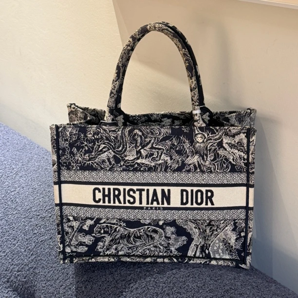 99新 DIOR/迪奥 托特包 深蓝色动物园手提包 中号