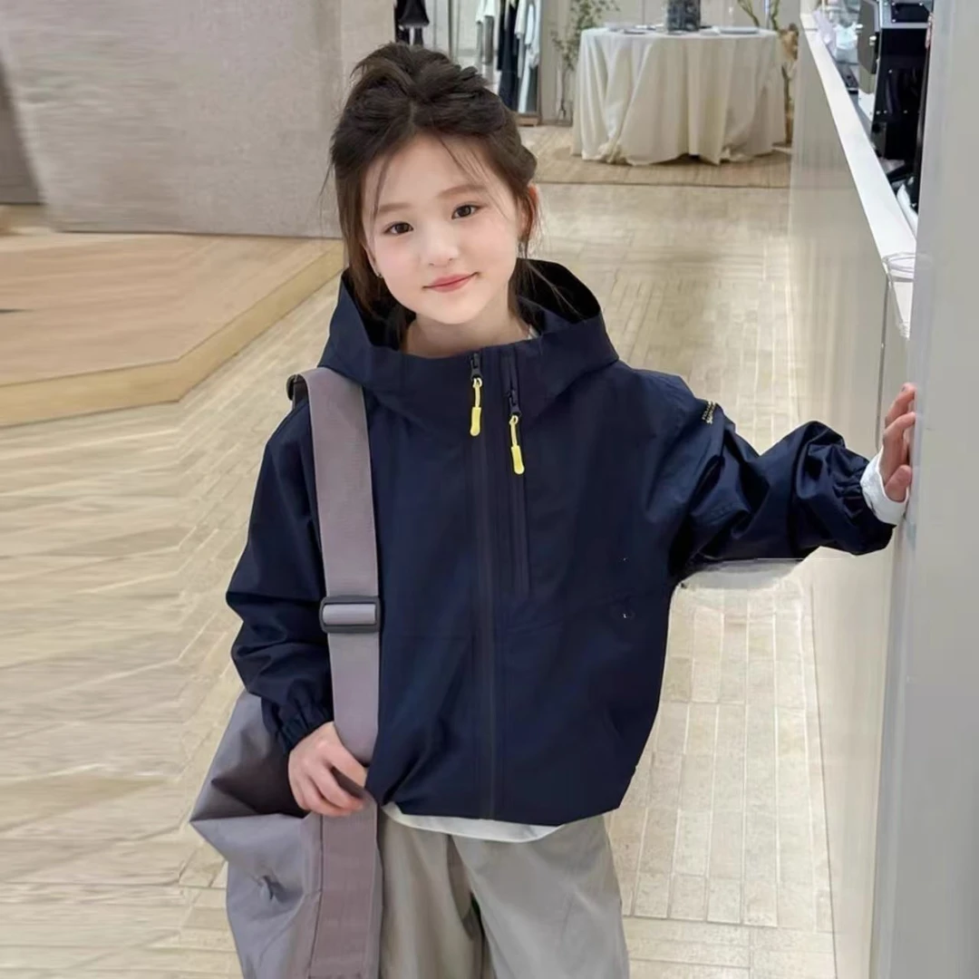 儿童秋季外套2025新款女童中大童洋气软壳外套休闲宽松连帽上衣潮