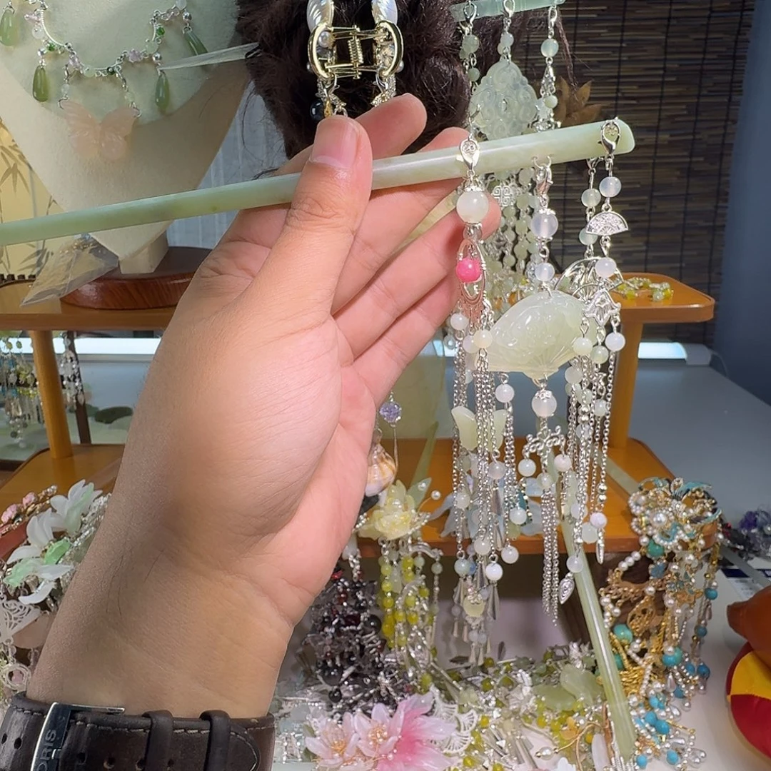 蛇纹石玉合金发饰