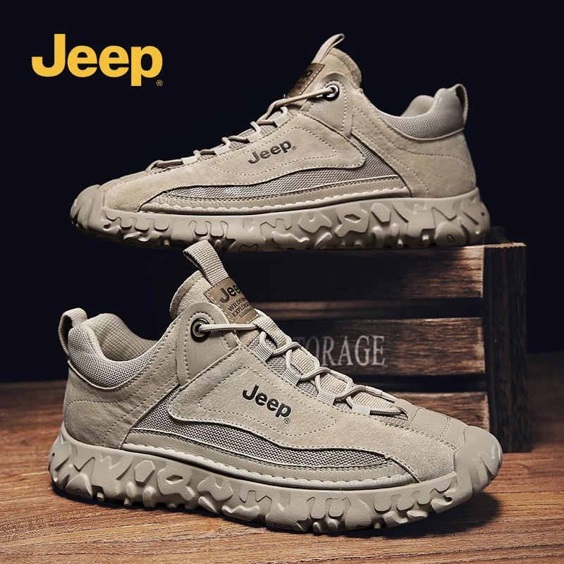 Jeep吉普男鞋真皮休闲鞋2025款户外徒步鞋百搭舒适透气运动低帮鞋