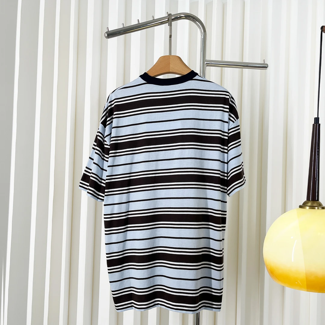 拉达蓝咖条纹宽松短袖T恤341