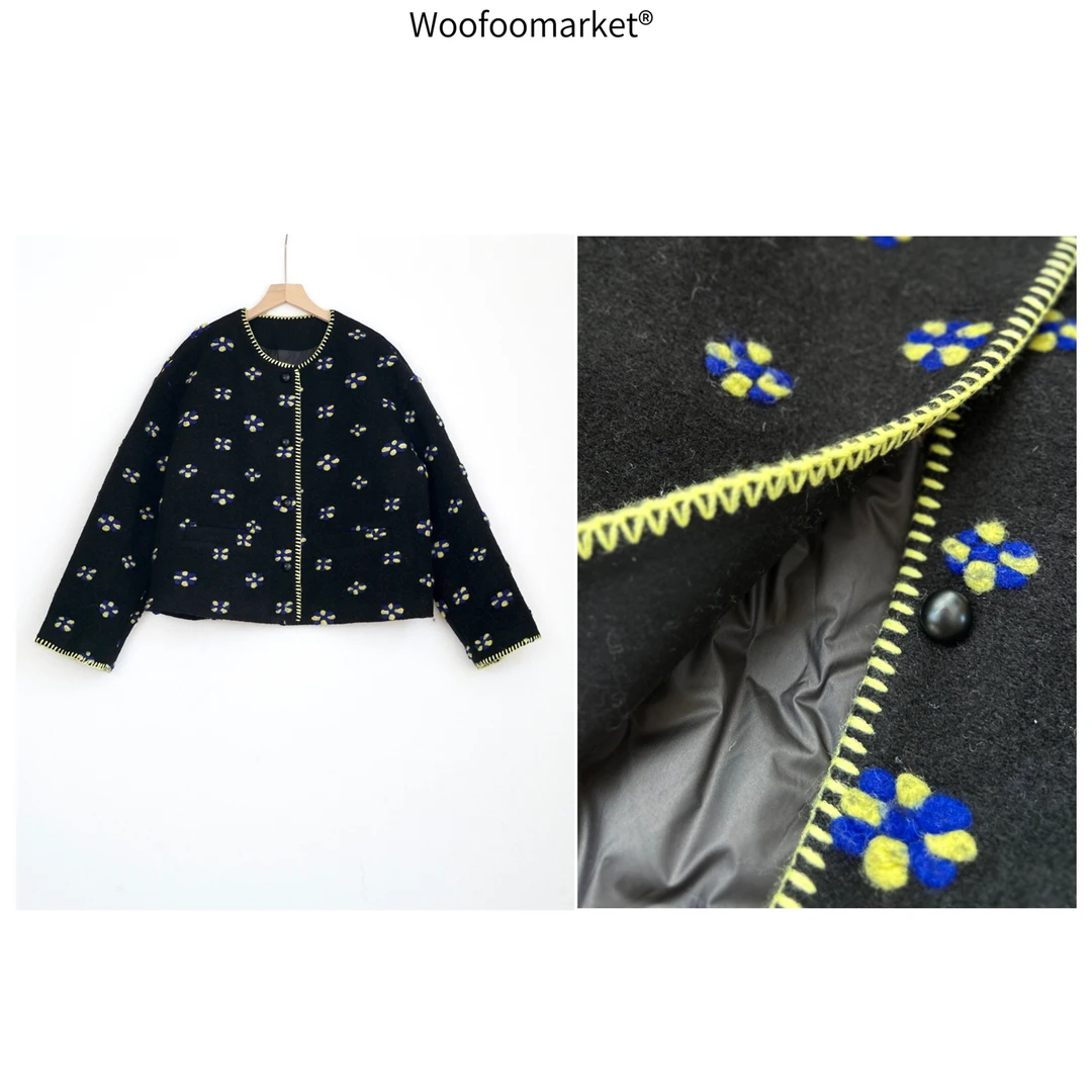 【海街日集】花朵单排扣加厚外套女冬季小个子 WT378