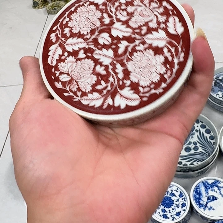 瓷片釉里红国色天香盖直景德镇