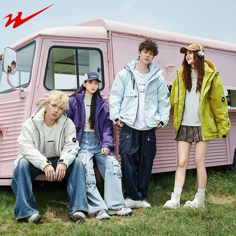 双星八特男女宽松防风防水夹克情侣休闲外套秋冬美式三合一冲锋衣