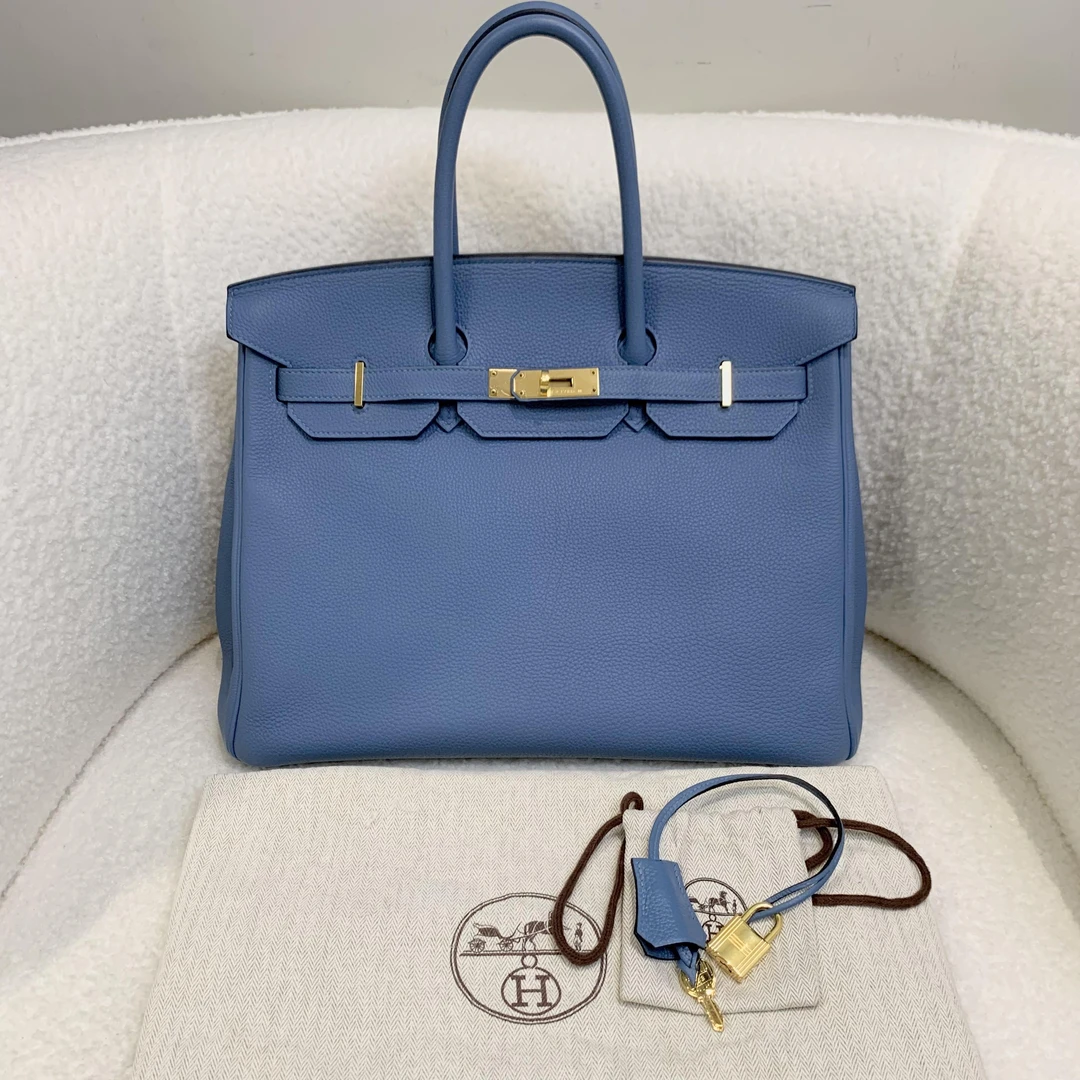 99新 Hermes/爱马仕 壹臻/C刻 玛瑙蓝Birkin35手提包/63422930