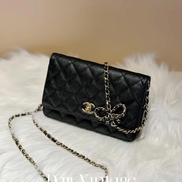 大吉中古/Chanel香奈儿金扣蝴蝶结链条斜挎包
