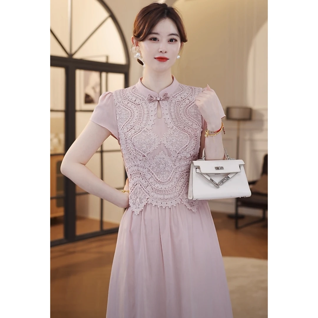 【嘉嘉JIANG】蔷薇恋情 经典刺绣蕾丝拼接长款连衣裙 XJ252L1131